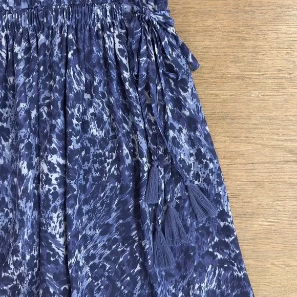 Ramy Brook Kelsie Blue Leopard Print Hi-Low Midi Dress-Tassle Belt-V Neck-Sz XS - Picture 14 of 16